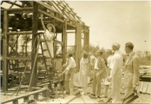 Mary, William Beaudine, Ed Newman, Tom McNamara, Jim Johnson and other crew building the Sparrows set - 1926