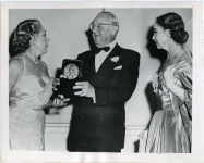 Mary Pickford is presented with a 'George' award; Lillian Gish on the right - 1955 