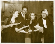 Ida Lupino, Carl Bresson, Mary Pickford and Francis Lederer perform the radio version of One Rainy Afternoonat Pickfair - 1936