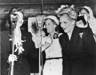 Mary Pickford onstage with Bette Davis at the Hollywood Canteen - 1944