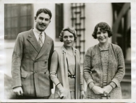 Original photo caption: Co-starred with Pickford and Talmadge. Hollywood, Calif. -- Alistair MacDonald, popular son of Britain's prime minister, enjoys the unusual distinction of being featured in a 'picture' with two high priestesses of the inner cinema circle -- none other than the Misses Mary Pickford and Norma Talmadge - 1930 