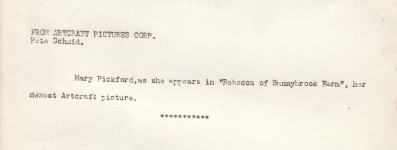 rb549 - Mary reading Rebecca of Sunnybrook Farm -  back w. description, Rebecca of Sunnybrook Farm 1917