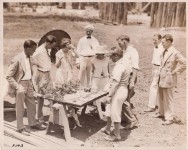 rb576 - Mary & staff look over model of swamp, Sparrows 1926