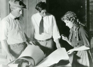 Tess of the Storm Country, Pickford Studio -- L to R: G.V. Kilgore, painting department; Frank Ormston, art director; Mary Pickford.