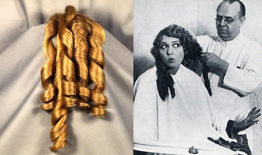 Mary Pickford’s famous curls—five long golden ringlets from her 1928 bob