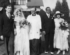 Pickfair - May 10, 1925. Wedding of Selmar Chalip and Verna Watson. Reverend Dodd, Doug Fairbanks, and Mary Pickford