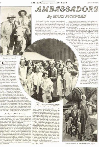 Saturday Evening Post, August 1930 – Ambassadors
