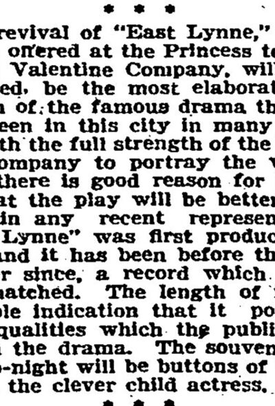 The Globe Toronto May 1901 – East Lynne