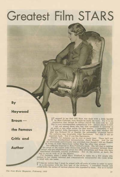 New Movie Magazine 1932 – Mary Pickford’s Ten Greatest Film Stars